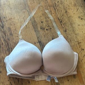Victoria's Secret Cream Razorback Underwire Bra, Clear, Removable Straps. 34D